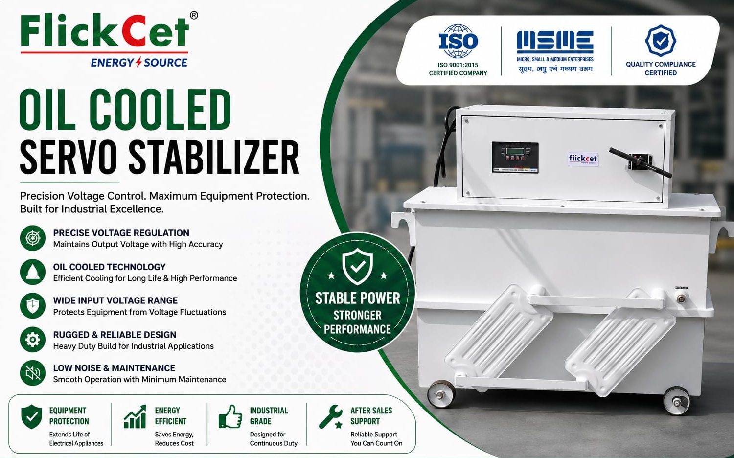 FlickCet Oil Cooled Servo Stabilizer — precision voltage control